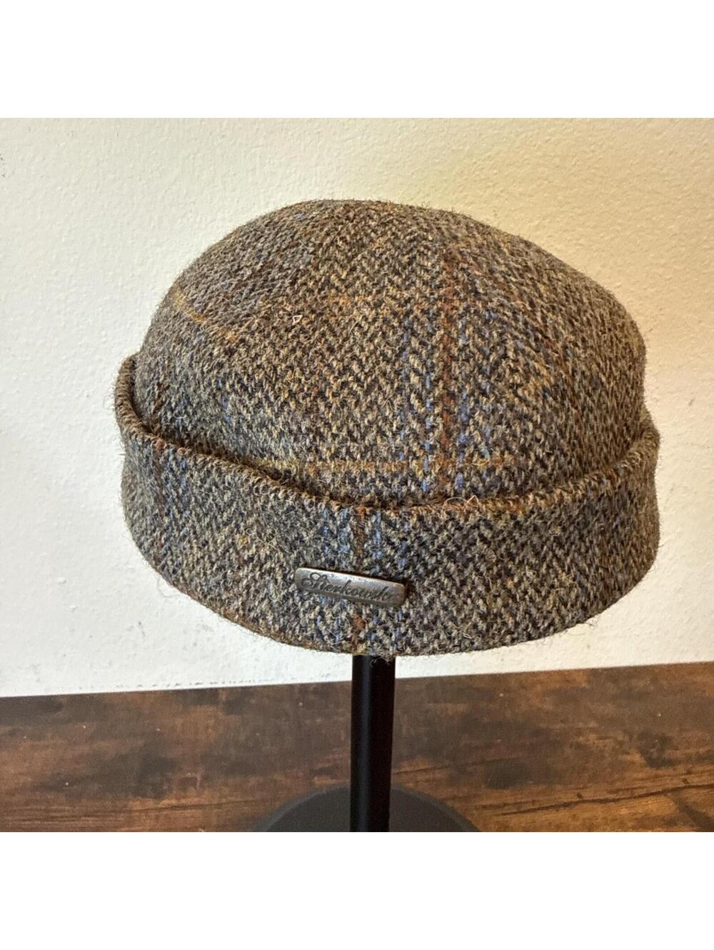 Sterkowski Harris Tweed Docket Beanie Cap – 100% Wool – 58cm – Gray – EUC